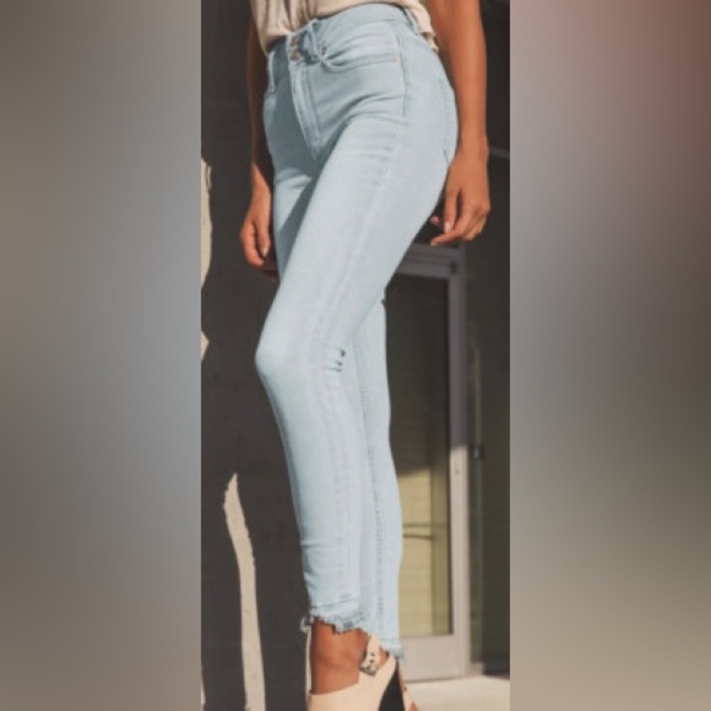 Free People High Rise Skinny Raw Hem Stretch Jeans Color Havana Blue
